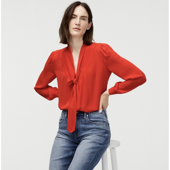 J.CREW Long Sleeve Tie Red Blouse - Picture 1 of 7